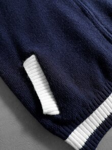 ROMWE MEN Men's Fashion Embroidered Zipper Contrast Color Long Sleeve Sweater - Blue and White - View 7