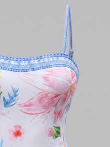 Swim Oasis 26SS Spring/Summer Pink Water Wave & Coconut Tree Print One-Piece Swimsuit With Bikini Bottoms 2 Pieces Set - Multicolor - View 4