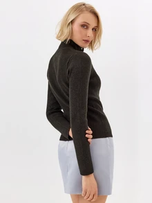KÆRIA Hus Fine Button High Neck Jumper - Lustrous Compact Knit - Charcoal - Elegant, Luxury, Casual, Modern - Black - View 2