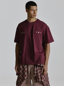 Musero Oversized Graphic Short Sleeve Tshirt Crewneck "Low Profile" Back Graphic Autum Winter Essentials - Purple - View 2