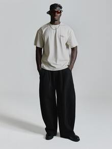 Oversized Drop Shoulder Graphic Tshirt "Musero Studios" Crew Neck Autum Winter Essentials - Apricot - View 3