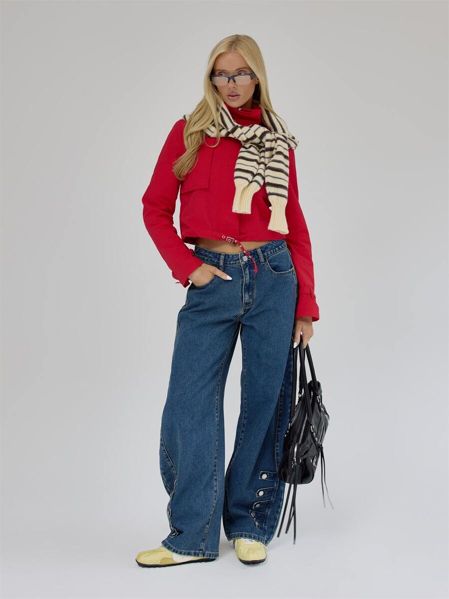 MUSERA Blue Denim Button Detail Barell Jeans Autumn Winter Fall Daily ...