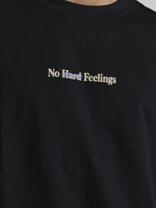 Musero Oversized Drop Shoulder Tshirt "No Hard Feelings"Graphic Print Crew Neckline Autum Winter Essentials - Black - View 6