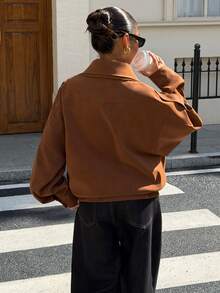 Muchica Women's Street Fashion High Neck Zip-Up Long Sleeve Jacket - Brown - View 2