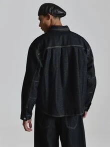 Musero Denim Shirt Pleat Pin - Navy Blue - View 5