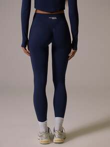 Musera Sport High Rise Ribbed Waist Seamless Fitted Active Coord Legging Fall Autumn Winter Gym Active Pilates Motion - Navy Blue - View 4