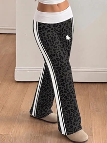 Tween Girl Street Style Versatile Y2K Rider Leopard Print Straight Leg Loose Fit Long Pants - Multicolor - View 4
