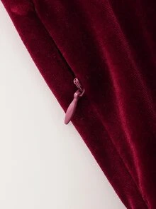 LUMIGAL Gaun Panjang Wanita Berwarna Hitam dengan Hiasan Renda dan Patchwork Beludru Merah Anggur - Burgundy - View 5