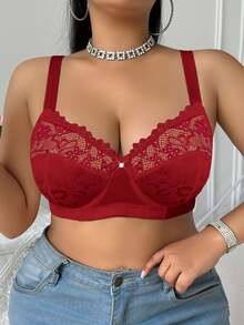Divavoom Áo ngực có gọng phối ren size lớn, 1 cái - Đỏ - Xem 6