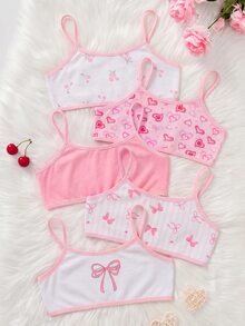 SHEIN Tween女孩可愛簡約豹紋與愛心圖案柔軟親膚兒童學生青春期內褲5件組 情人節 - 彩色 - 查看 4