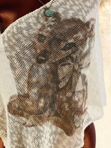Amplova 女款不對稱下擺不對稱領口鹿毛針織性感前衛半透罩衫上衣，可愛且性感，秋冬款 - 杏色 - 查看 6