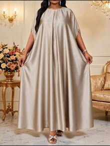 Fleurora Plus Size Elegant Party Batwing Sleeve Dress - Apricot - View 4
