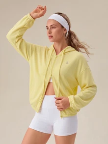 OutZeal Women Sports Jacket Gym Yoga Casual Soft Zip Up Hooded Jacket - Mustard Yellow - View 9