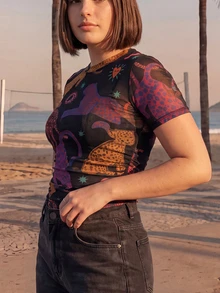 CAJUNI Tulle Top, Slim Fit, Leopard Print. - Multicolor - View 4