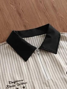 SWAVVY 男士條紋字母印花休閒日常短袖 Polo 衫 - 彩色 - 查看 4