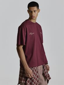 Musero Oversized Graphic Short Sleeve Tshirt Crewneck "Low Profile" Back Graphic Autum Winter Essentials - Purple - View 4