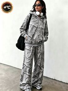 SHEIN 青少年女孩秋季套裝 拉鍊連帽衫、細肩帶背心上衣與寬腿長褲休閒街頭風 Y2K 套裝，適合日常穿著，Sixth Form 正式灰色 - 灰色 - 查看 1