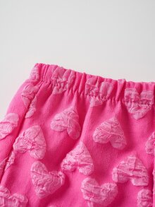 LOONEY TUNES X SHEIN 女嬰卡通印花短袖T恤與短褲休閒日常套裝 - 玫紅色 - 查看 7