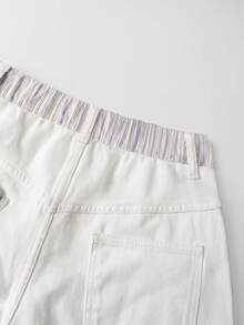 SHEIN CURVE+ Plus Size Women's Casual Versatile Daily Wear Denim Wide Leg Pants - White - View 5