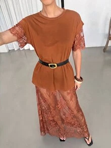 Lavishia Gaun Panjang Transparan Seksi Berenda untuk Wanita, Cocok untuk Kencan dan Pesta - Coklat - View 7