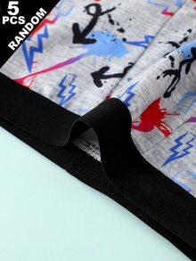 Random 5pcs/Pack Boys Comfortable Printed Sports Letter Boxer Briefs, Fashionable Cartoon Print Underwear - Multicolor - View 3