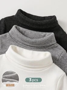 Cozy Pixies 嬰兒男孩嬰兒女孩嬰兒男孩保暖內裡加厚高領長袖T恤針織上衣，秋冬衣物，舒適親膚百搭休閒日常時尚可愛，適合秋冬室內外穿著 - 彩色 - 查看 4