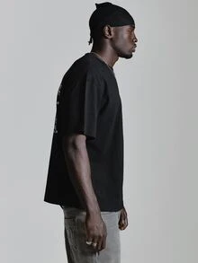 Musero Oversized Drop Shoulder Graphic Tshirt "If Nothing Changes"Crew Neck Autum Winter Essentials - Black - View 4