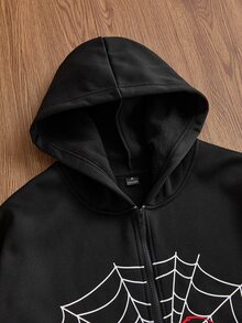 SWAVVY 男士針織時尚日常青年休閒寬鬆版型英文刺繡長袖連帽衫 - 黑色 - 查看 4
