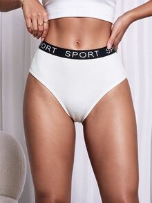 SHEIN Velisys Women's Colorblock Waistband Sports Low Waist Low Rise Panties Gym Yoga White And Black Summer - White - View 1