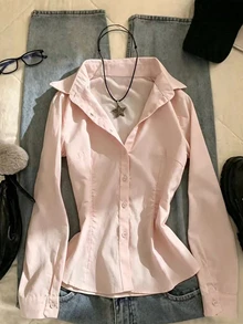 IslaSuriya 女款修身收腰單排扣長袖襯衫 - 淺粉色 - 查看 1