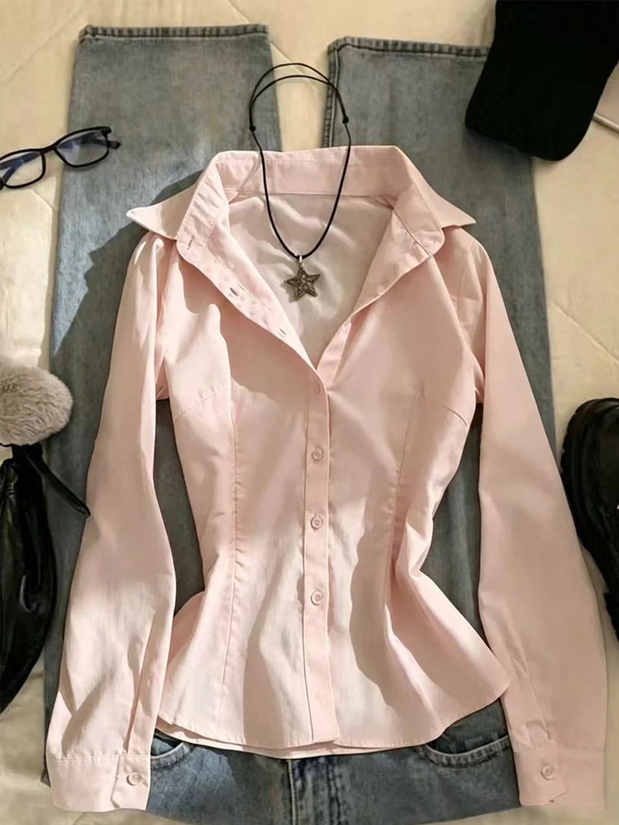 IslaSuriya 女款修身收腰單排扣長袖襯衫 - 淺粉色 - 查看 1