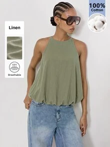 Maija Women's Korean Style Fashion Solid Color Pleated Top For Vacation - Army Green - View 5