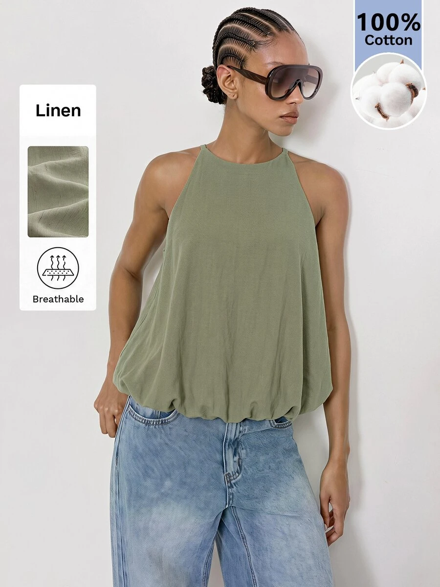 Maija Women's Korean Style Fashion Solid Color Pleated Top For Vacation - Army Green - View 1