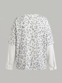 SHEIN 青少年女孩春秋冬新款 2合1 黑色拼接條紋圓領寬鬆長袖T恤 返校季休閒街頭風 - 彩色 - 查看 2