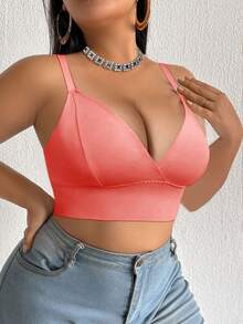 SHEIN 1件大尺碼女款純色舒適休閒內衣 - 紅色 - 查看 3