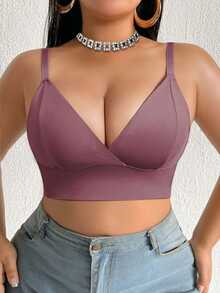 SHEIN 1件大尺碼女款純色舒適休閒內衣 - 棕色 - 查看 3