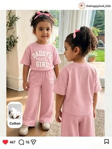 Baby Girls T-Shirt Set Casual Letter Print Suitable For All Seasons - White - View 7
