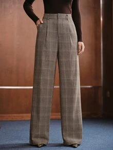 Anewsta Autumn/Winter New Fashion Casual Versatile Retro Plaid Waist-Cinching Blazer With Fitted Metal Button Straight Leg Suit Pants Set - Multicolor - View 5