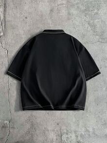 AXEPEAK 男士字母刺繡短袖口袋休閒 Polo 衫 - 黑色 - 查看 2