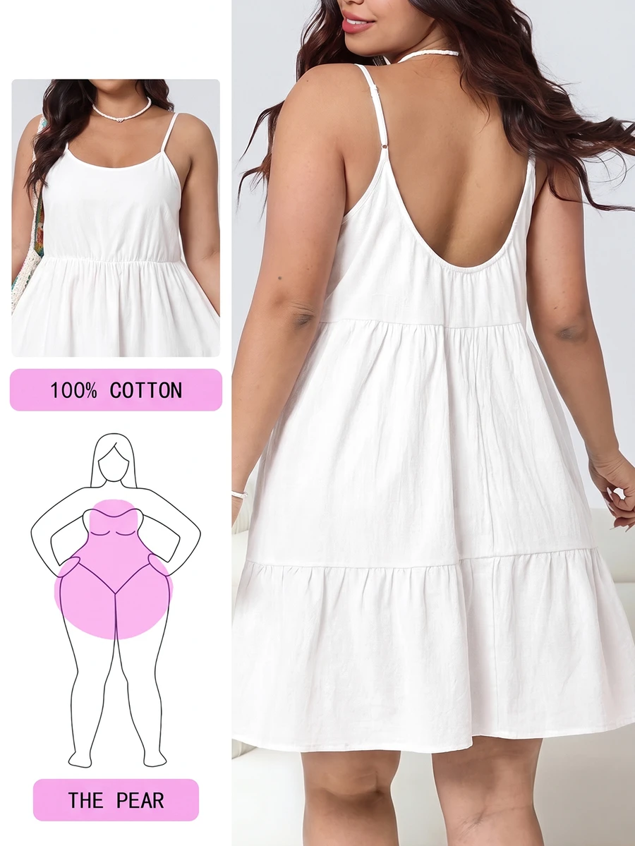 Solflare Vestido camisola de mujer talla grande unicolor con volantes en el bajo, primavera/verano - Blanco - Ver 1