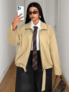 Maweii New Loose Casual Long Sleeve Plus Size Women's Drop Shoulder Jacket Fall - Khaki - View 2