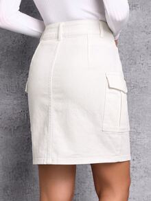 Breezaya Plus Size Women's Casual Denim Mini Skirt With Pockets And Buttons For Daily Wear - Apricot - View 3