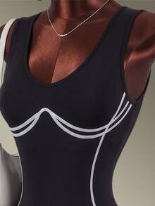 Amplova Women's Black & White Contrast V-Neck Short Jumpsuit - Black and White - View 3