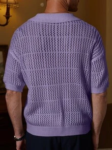 Manfinity Homme Men's Solid Color Casual Versatile Everyday Knit Top - Mauve Purple - View 2