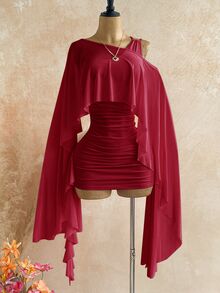Soleia 女款純色海灘度假上衣與洋裝兩件套 - 酒紅色 - 查看 4