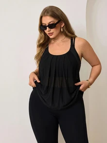 Easithlete Plus Size Women's Built-In Padded Knit Sleeveless Open Back Yoga Jogging Pilates Sports Top Gym Black Summer Kawaii - Black - View 5
