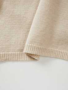 SHEIN Early Autumn Mock Neck Cross Wrap Sweater Women Slim Waist Long Sleeve Knit Pullover - Apricot - View 3
