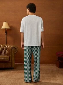 HARRY POTTER X SHEIN Men's Round Neck Short Sleeve T-Shirt And Plaid Long Pants Loungewear Set - Grey - View 2