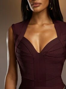 Hauture Plum Brown Sweetheart Neckline Sculpted High Stretch Bandage Top - Burgundy - View 5