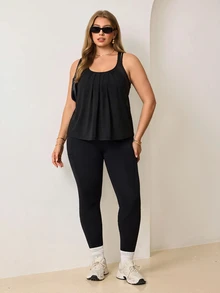 Easithlete Plus Size Women's Built-In Padded Knit Sleeveless Open Back Yoga Jogging Pilates Sports Top Gym Black Summer Kawaii - Black - View 4
